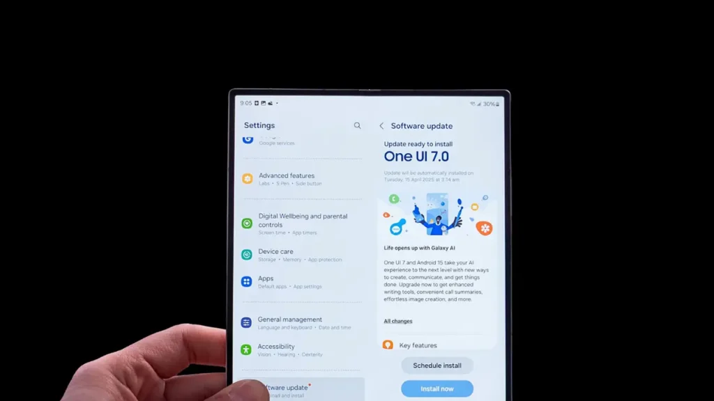 One UI 7 update on tab