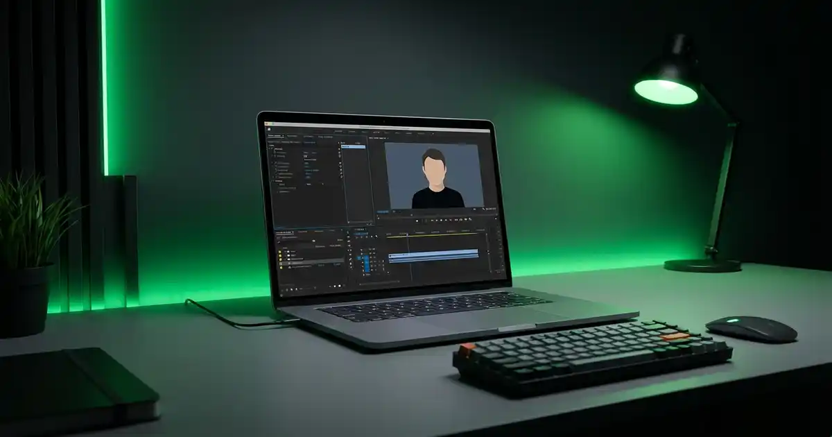 Build faceless YouTube channel AI tools laptop workspace
