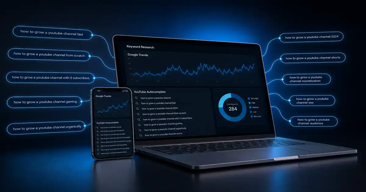 YouTube keyword research tools dashboard with autocomplete and trends 2026