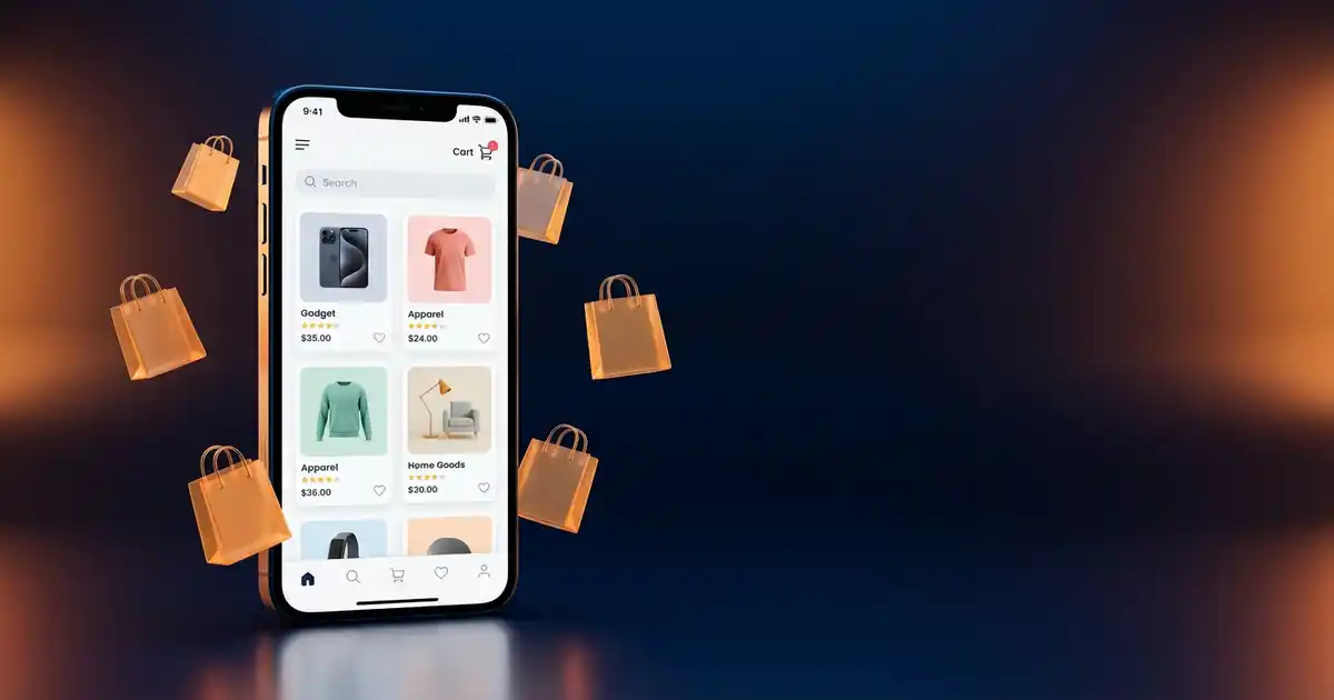 YouTube Shopping in-app checkout smartphone with shopping bags