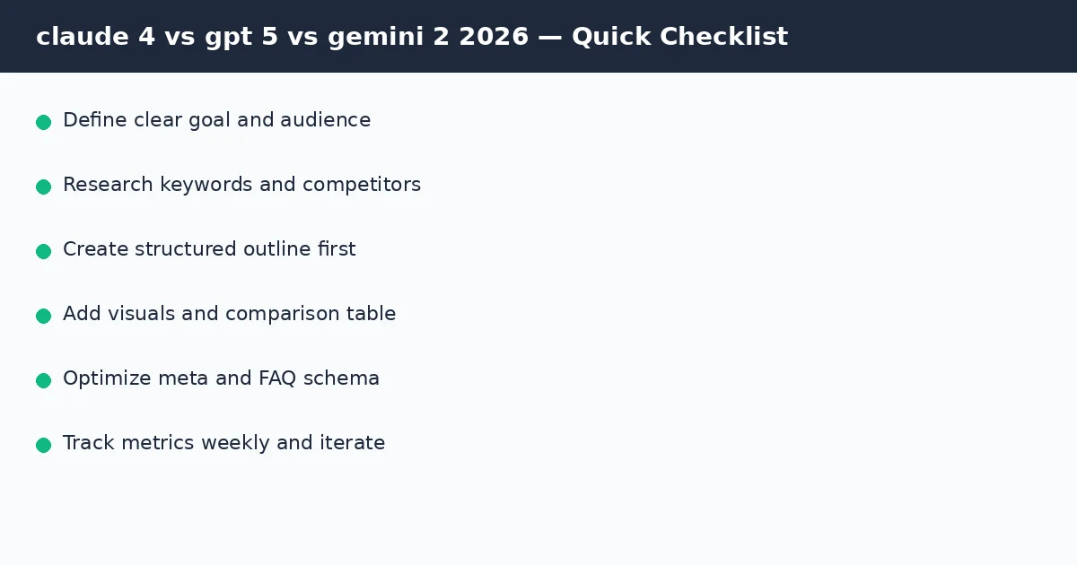 claude 4 vs gpt 5 vs gemini 2 2026 quick checklist infographic