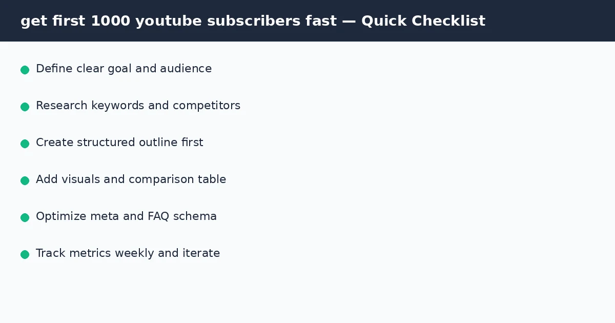 get first 1000 youtube subscribers fast quick checklist infographic