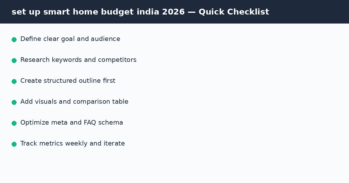 set up smart home budget india 2026 quick checklist infographic