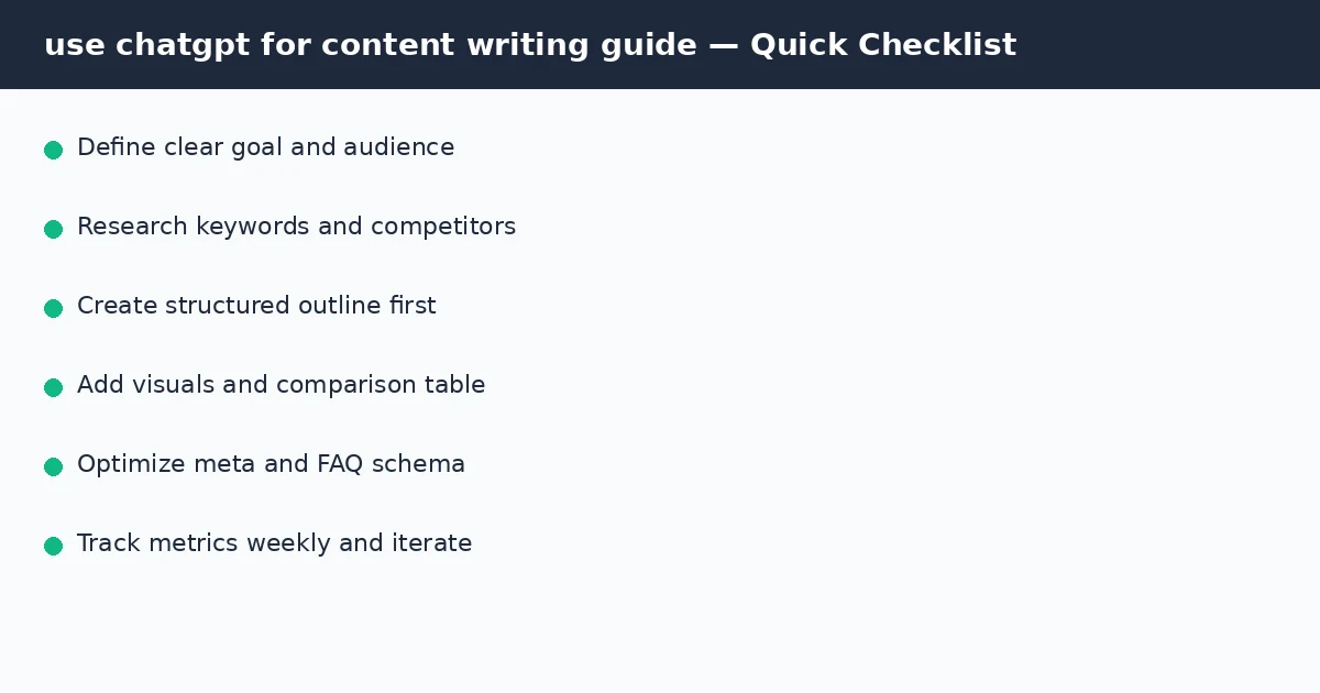 use chatgpt for content writing guide quick checklist infographic