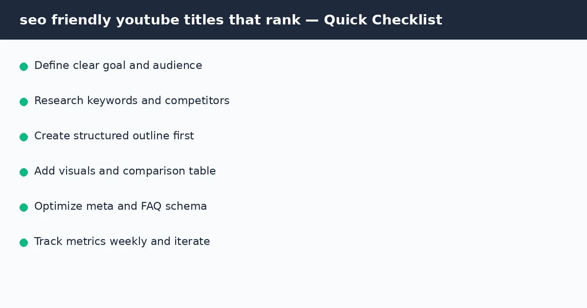seo friendly youtube titles that rank quick checklist infographic