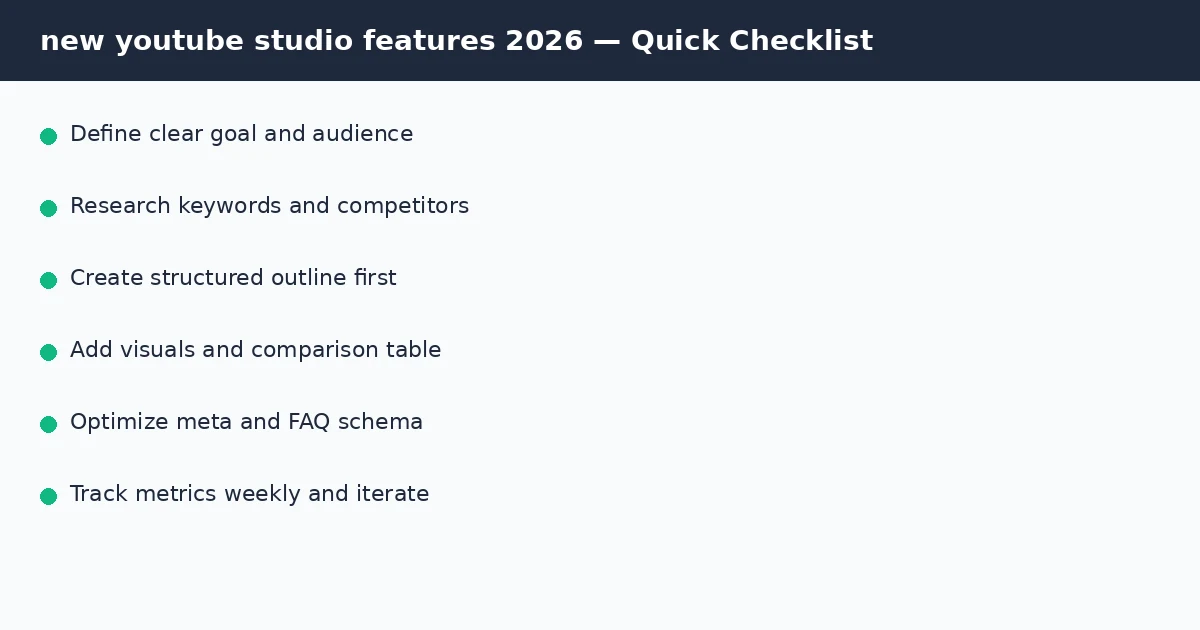 new youtube studio features 2026 quick checklist infographic