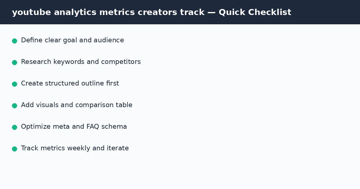 youtube analytics metrics creators track quick checklist infographic