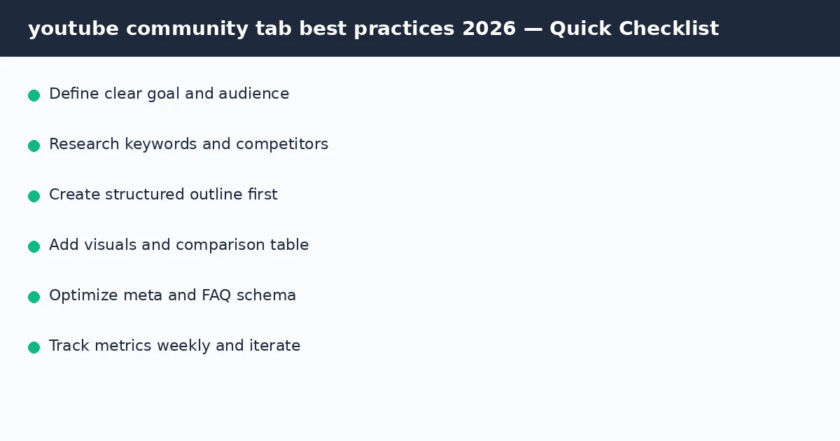youtube community tab best practices 2026 quick checklist infographic